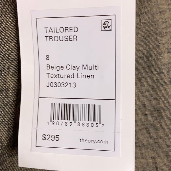 NWT Theory Tailored Trouser textured linen size-8 - Picture 2 of 4